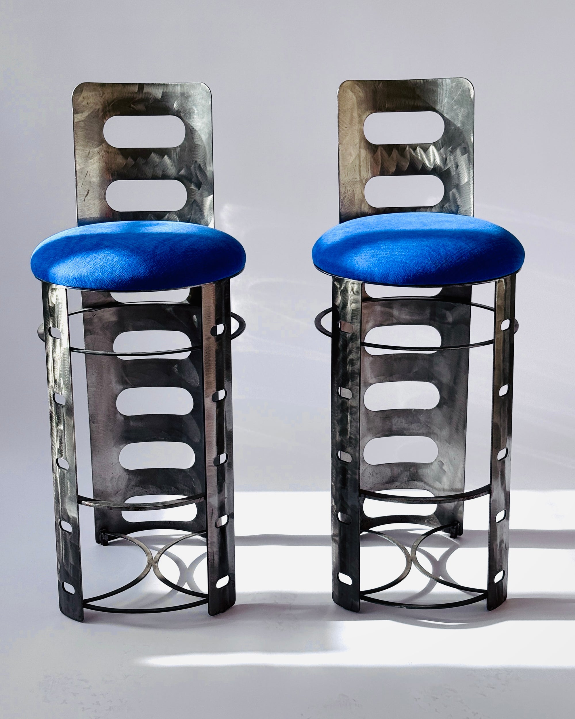 Pair of Brutalist Metal Bar Stools