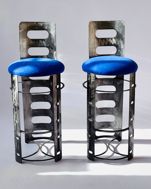 Pair of Brutalist Metal Bar Stools