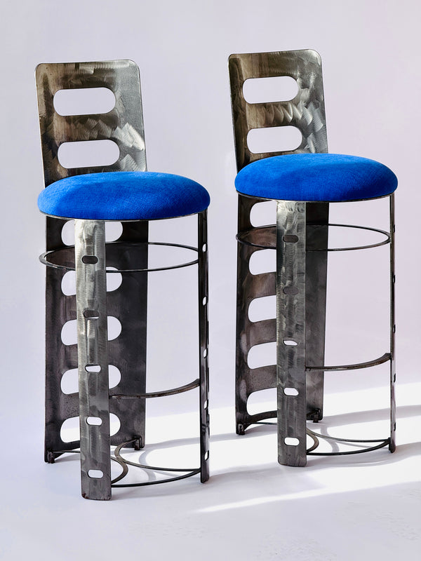 Pair of Brutalist Metal Bar Stools