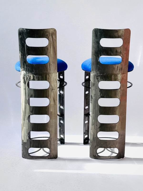 Pair of Brutalist Metal Bar Stools