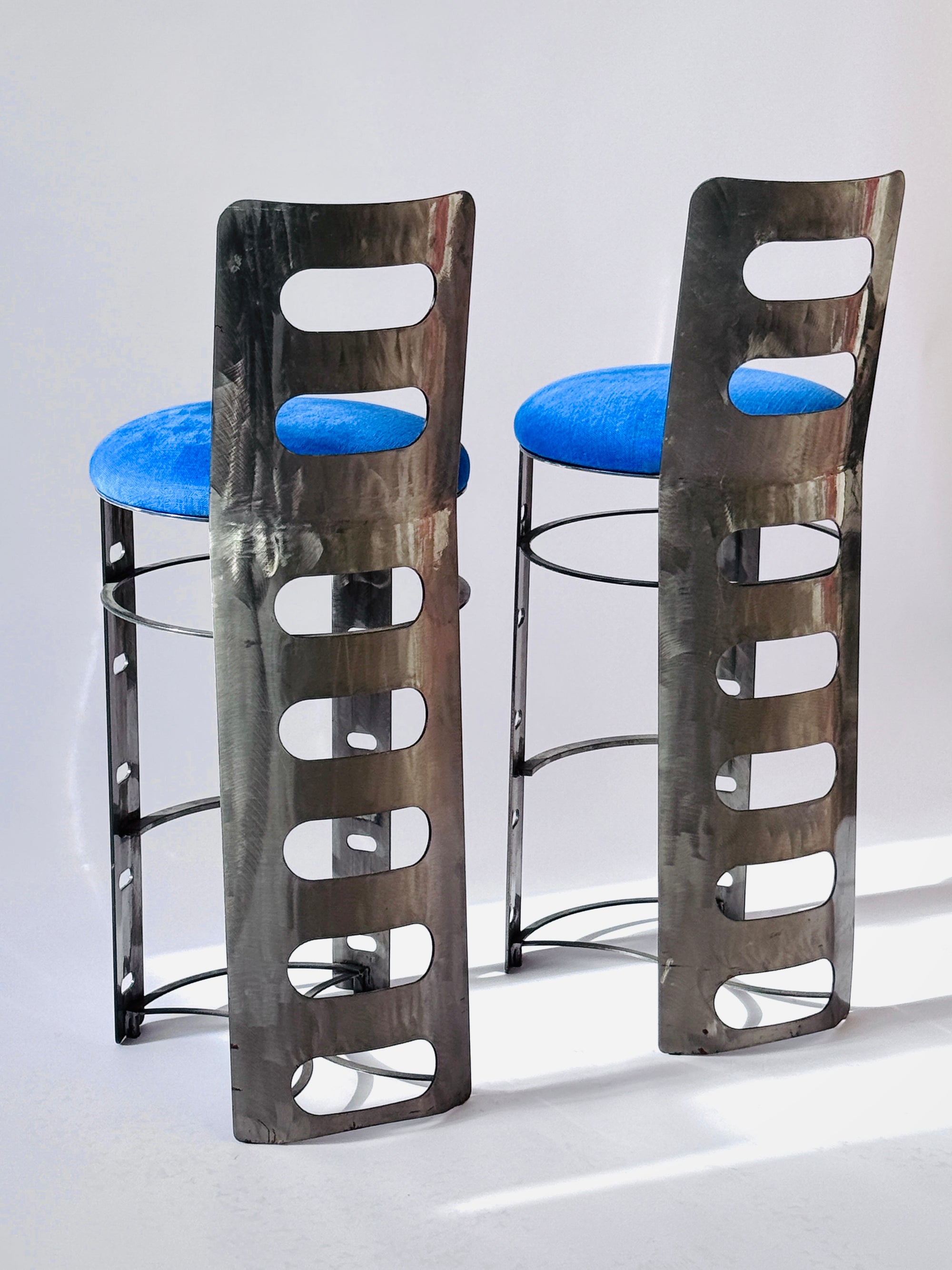 Pair of Brutalist Metal Bar Stools