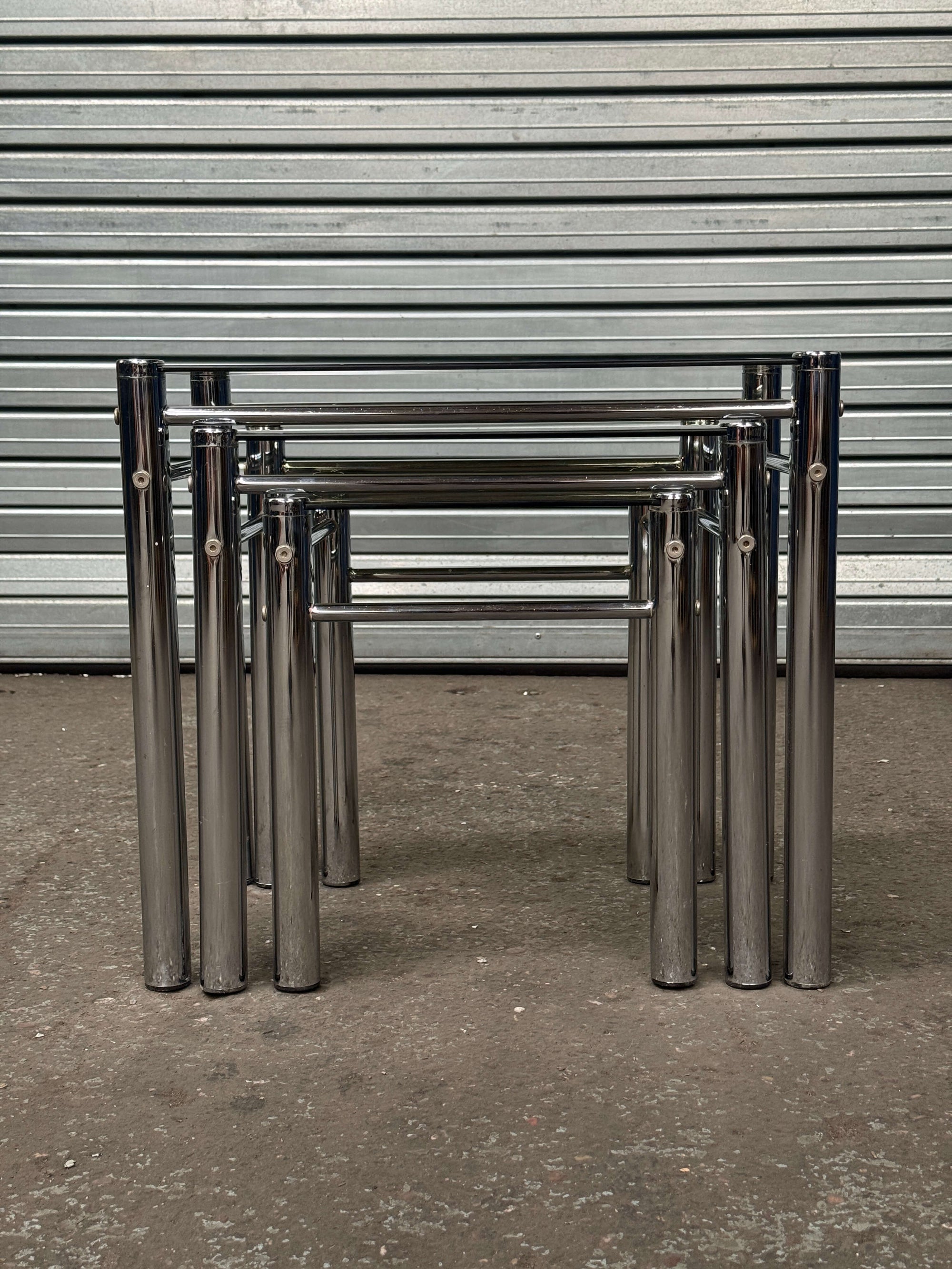 Chrome & Smoked Glass Nesting Tables | 1970s Italian Tricom