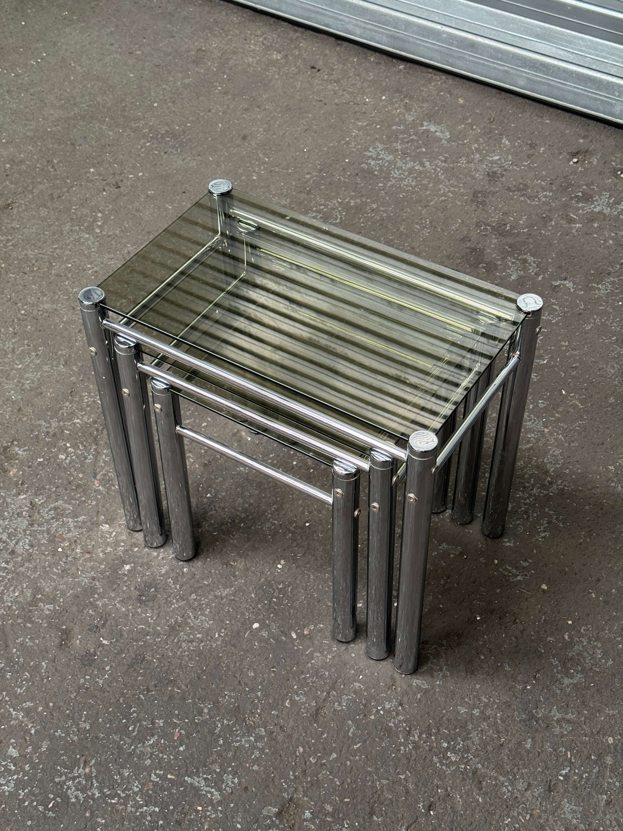 Chrome & Smoked Glass Nesting Tables | 1970s Italian Tricom