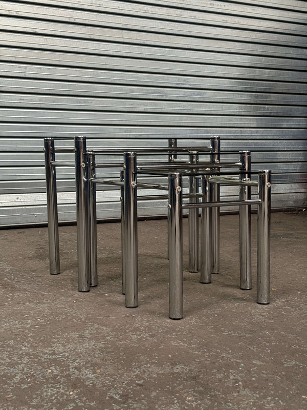 Chrome & Smoked Glass Nesting Tables | 1970s Italian Tricom
