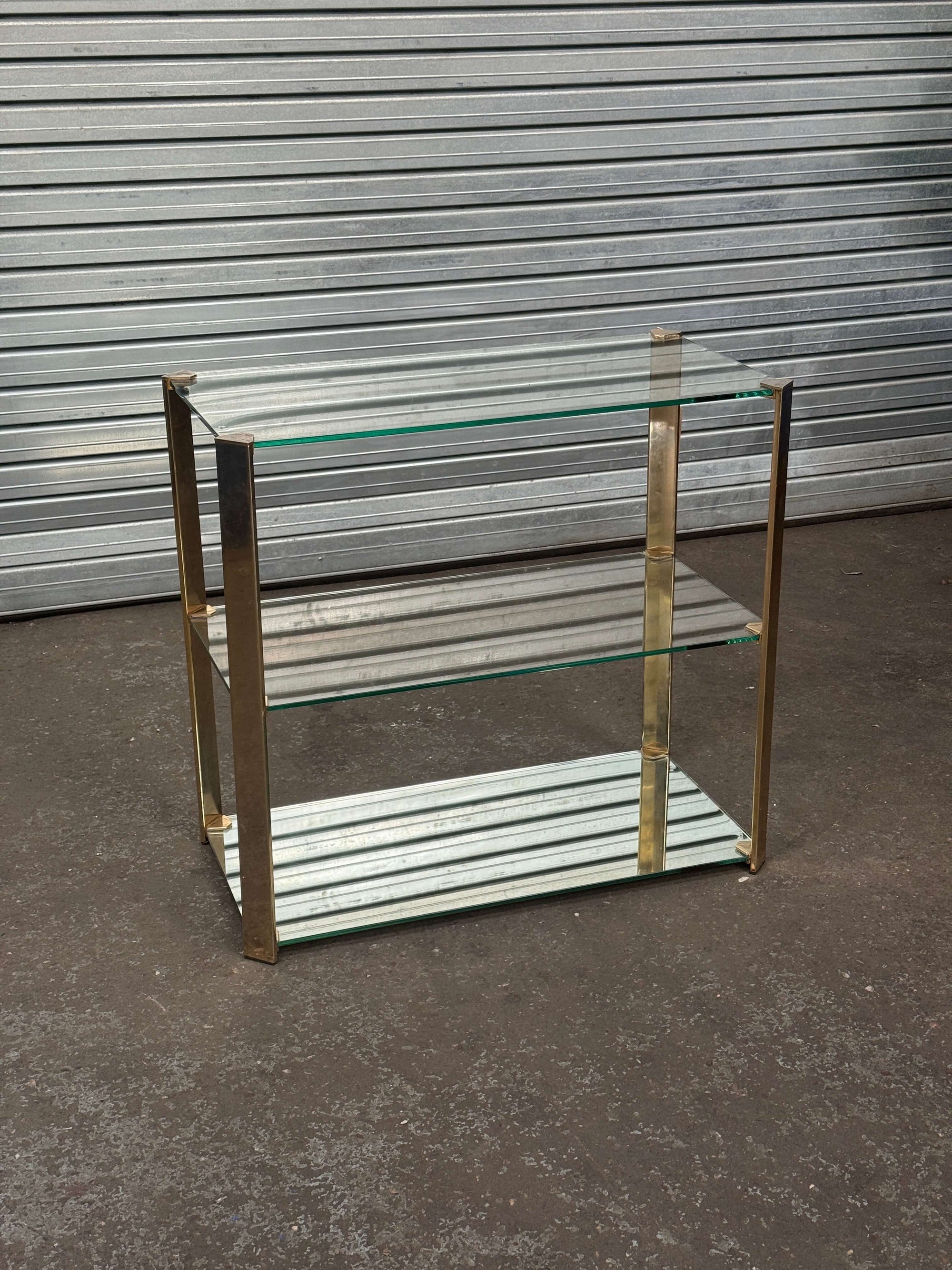 Hollywood Regency Glass & Brass 3-Tier Console Table | 1970s Vintage