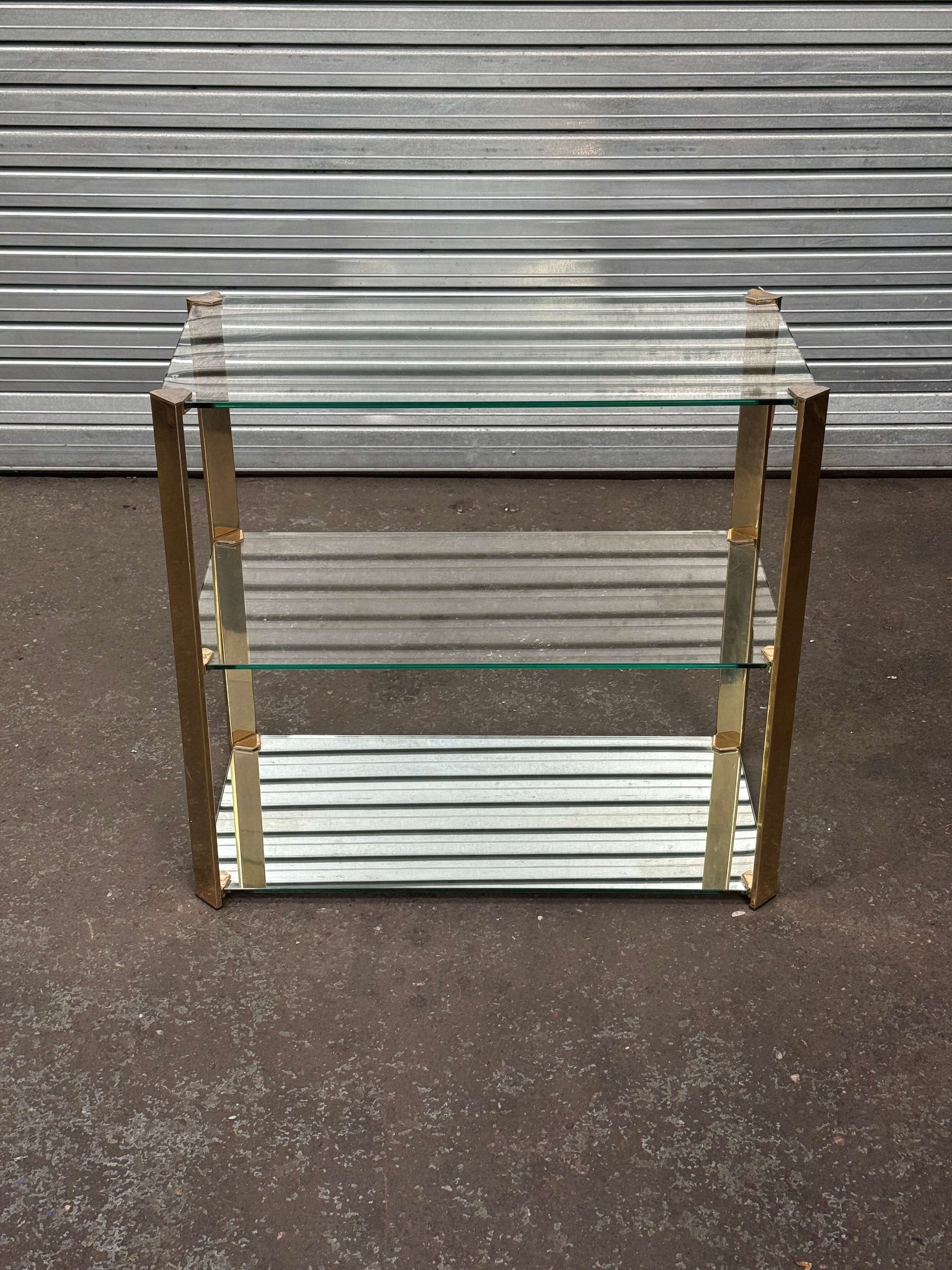 Hollywood Regency Glass & Brass 3-Tier Console Table | 1970s Vintage