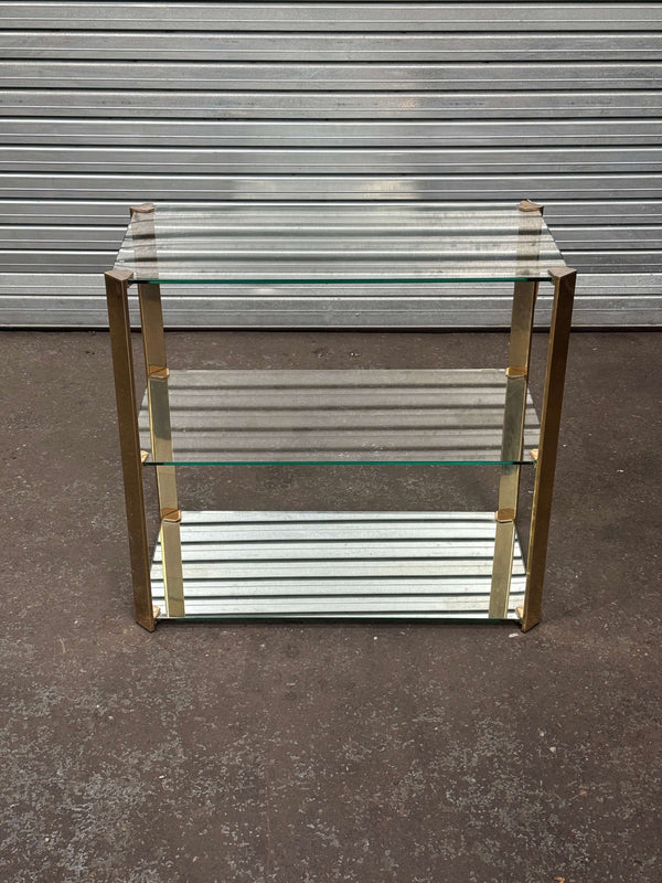 Hollywood Regency Glass & Brass 3-Tier Console Table | 1970s Vintage