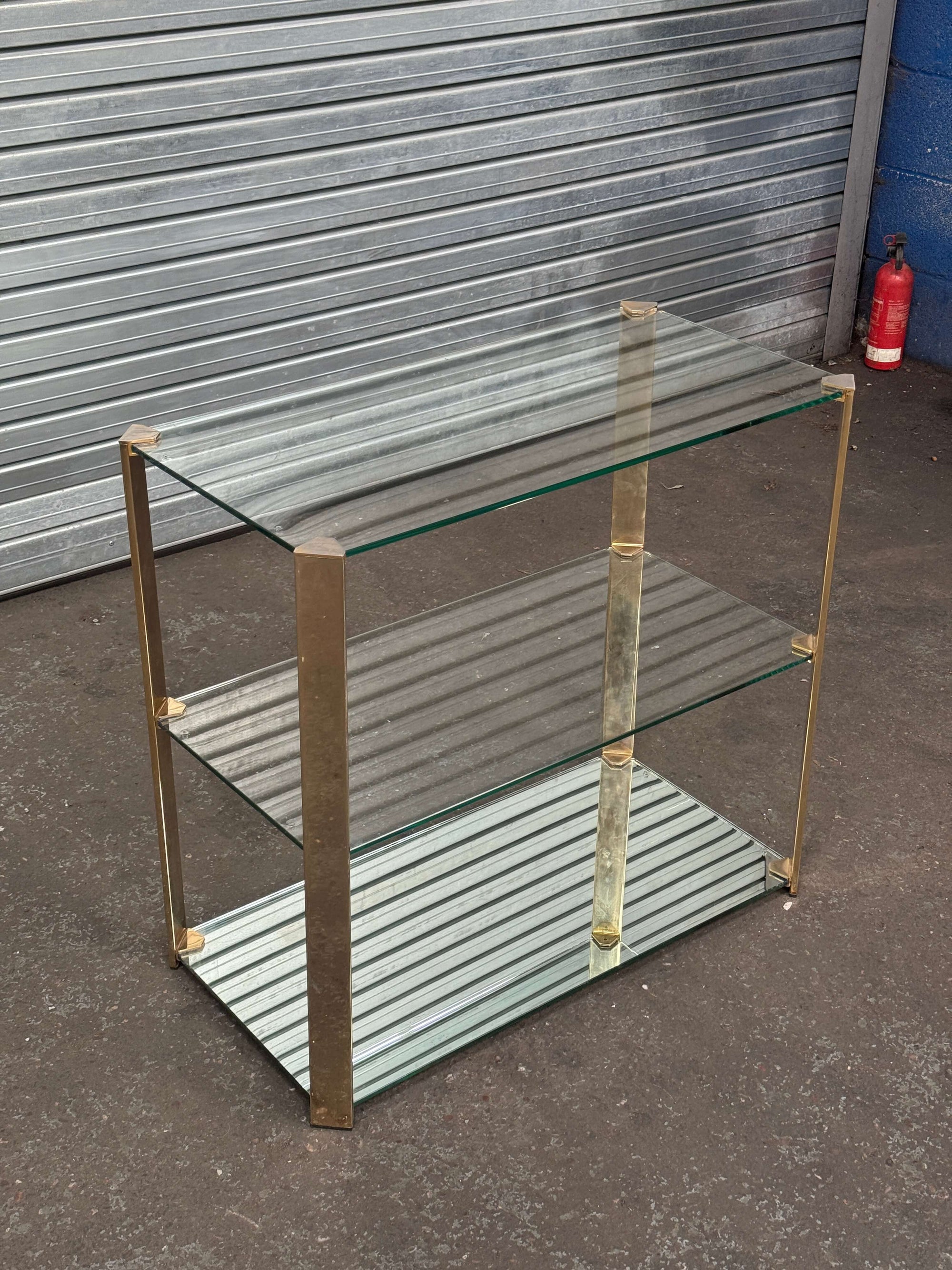 Hollywood Regency Glass & Brass 3-Tier Console Table | 1970s Vintage