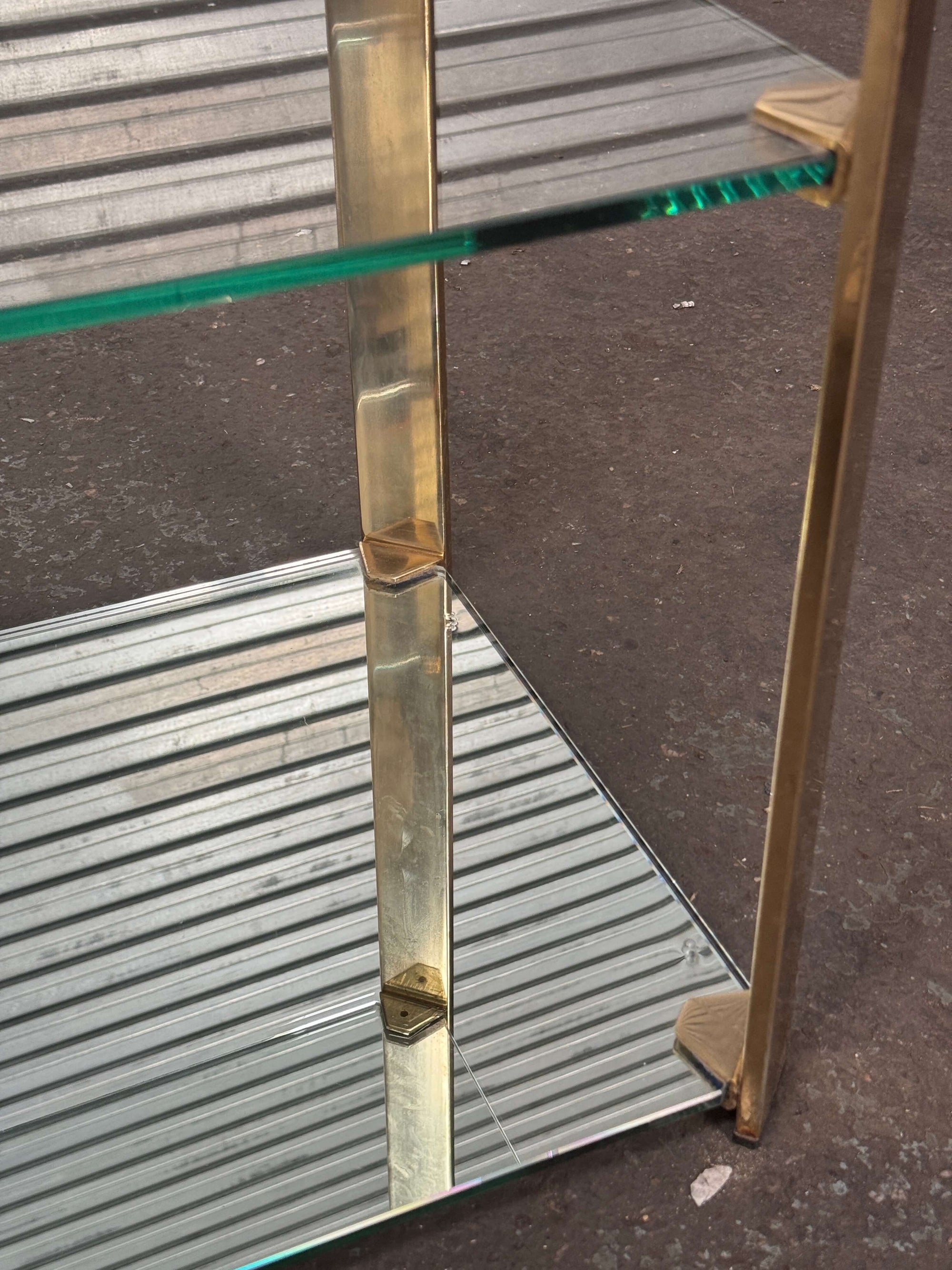 Hollywood Regency Glass & Brass 3-Tier Console Table | 1970s Vintage