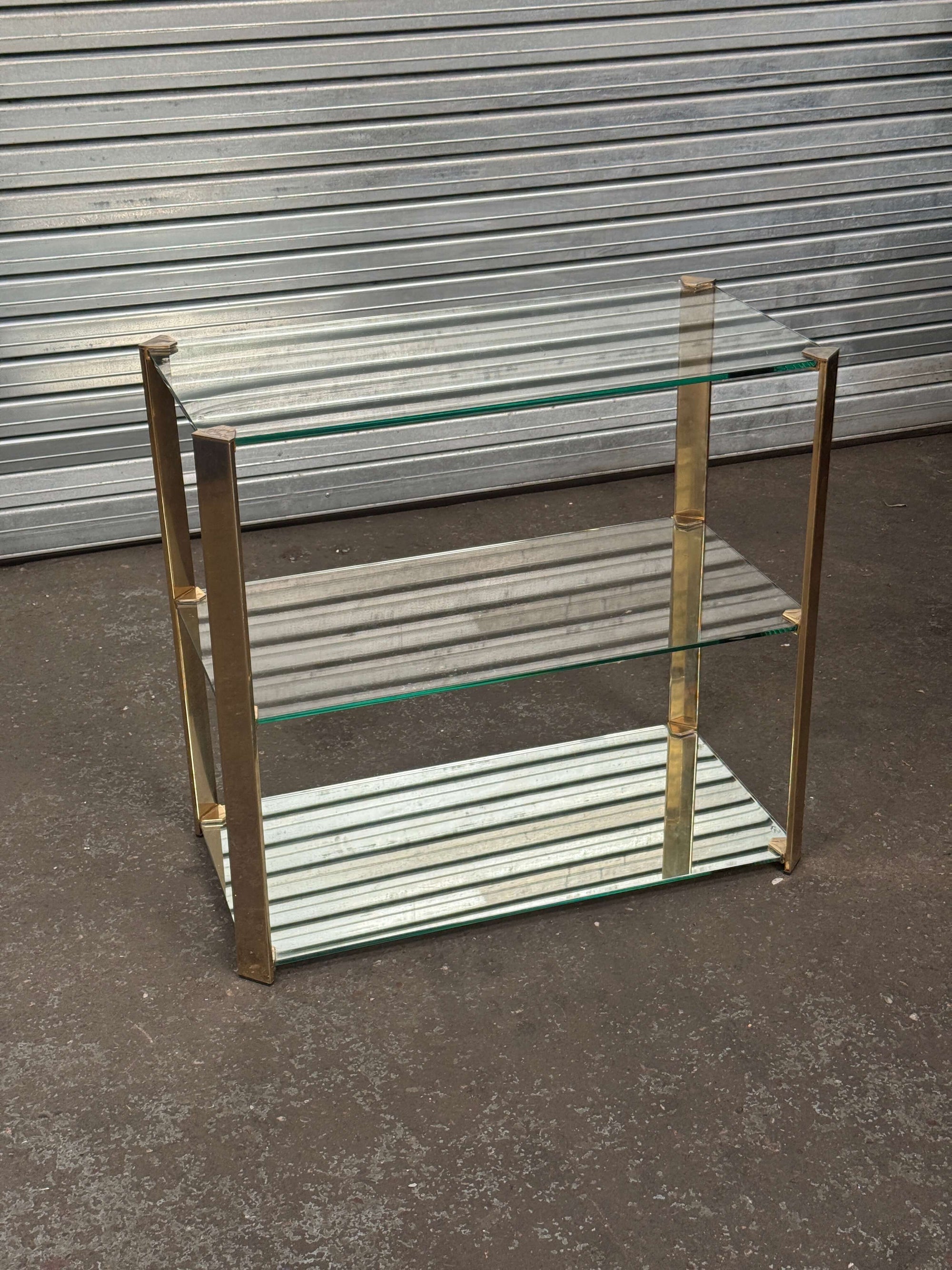 Hollywood Regency Glass & Brass 3-Tier Console Table | 1970s Vintage