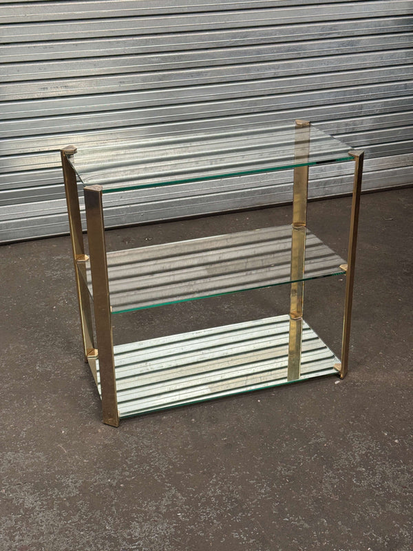 Hollywood Regency Glass & Brass 3-Tier Console Table | 1970s Vintage