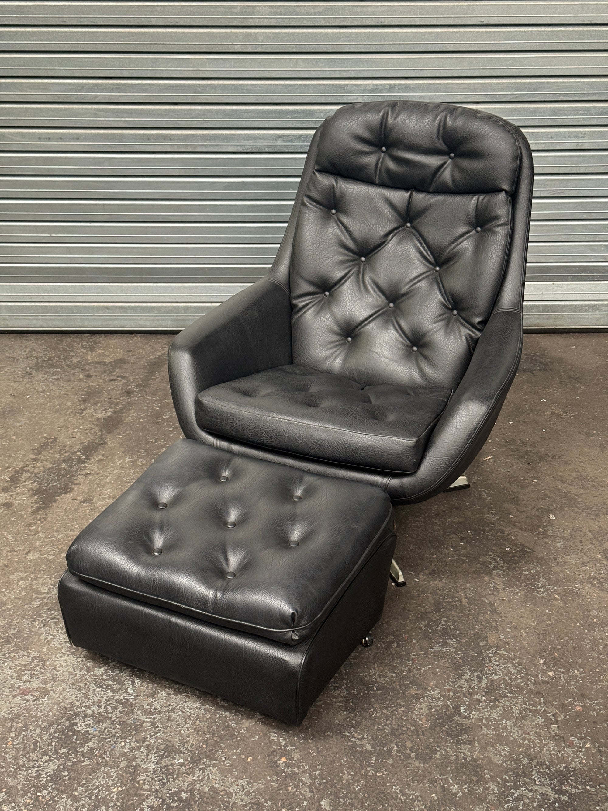1960's Danish Leather Swivel Armchair & Footstool