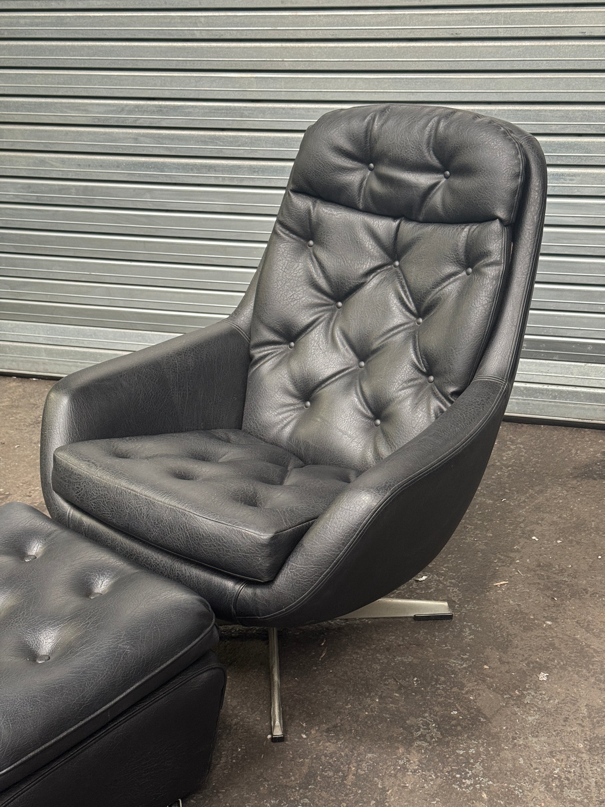 1960's Danish Leather Swivel Armchair & Footstool