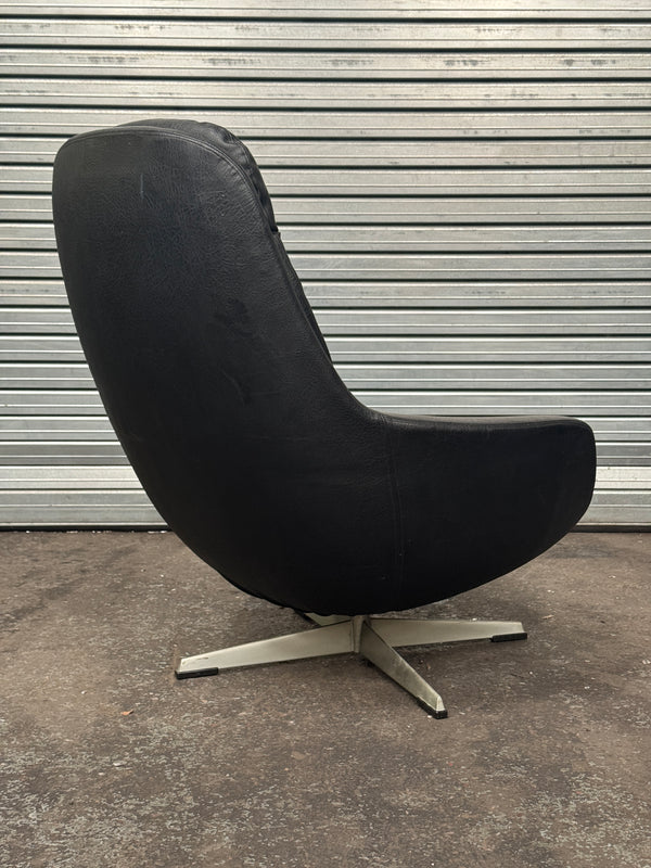 1960's Danish Leather Swivel Armchair & Footstool