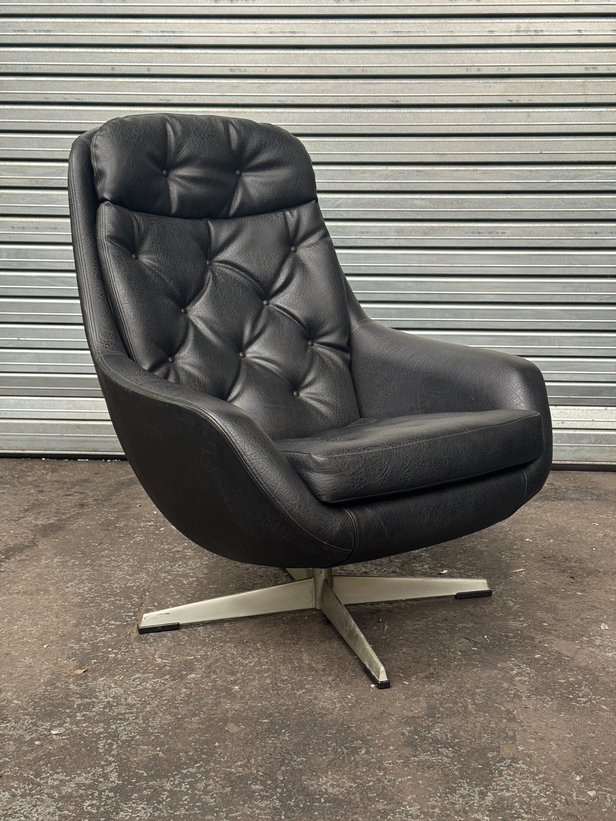 1960's Danish Leather Swivel Armchair & Footstool