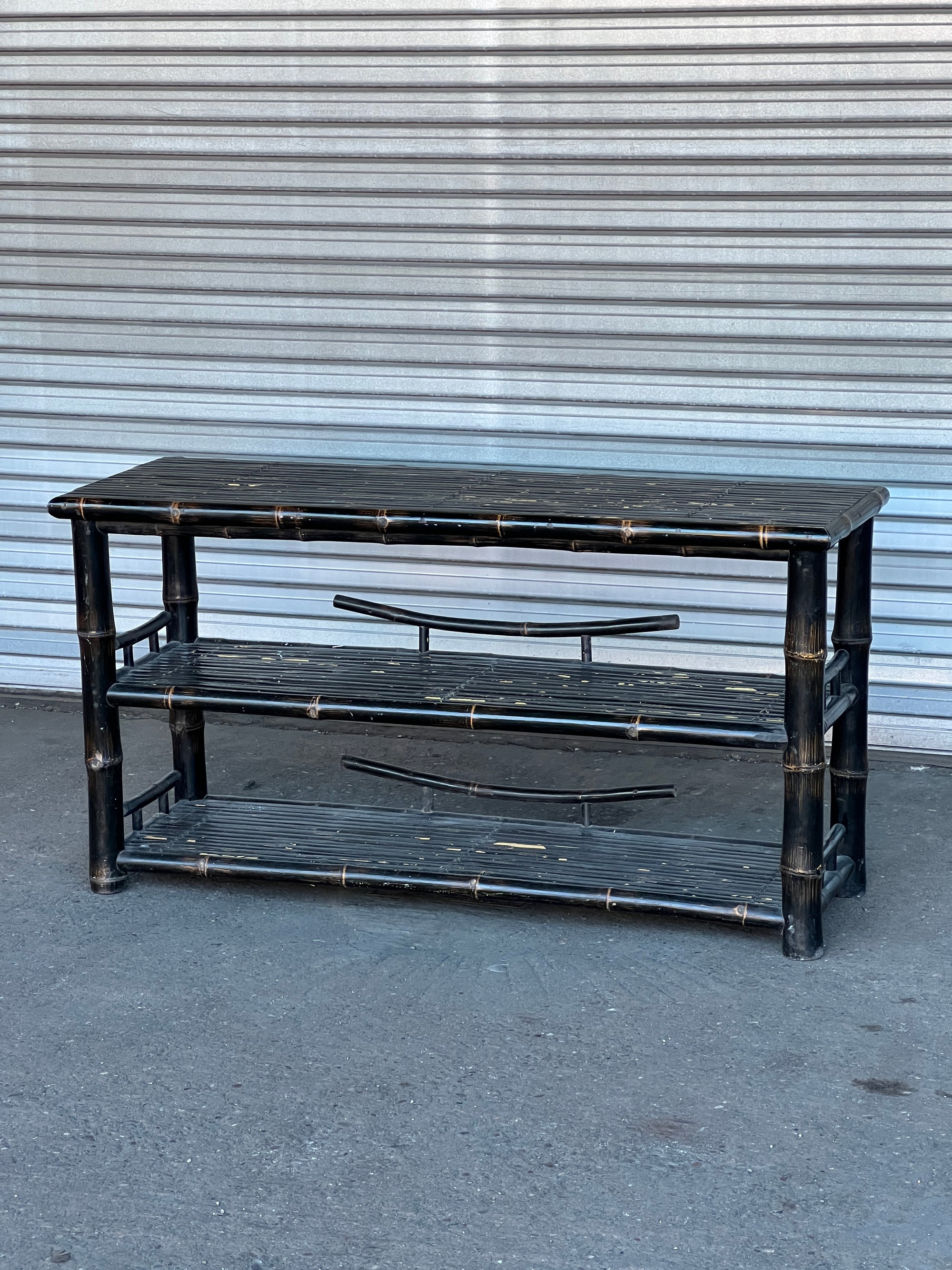 Large Black Lacquered Bamboo Console | 1920's British
