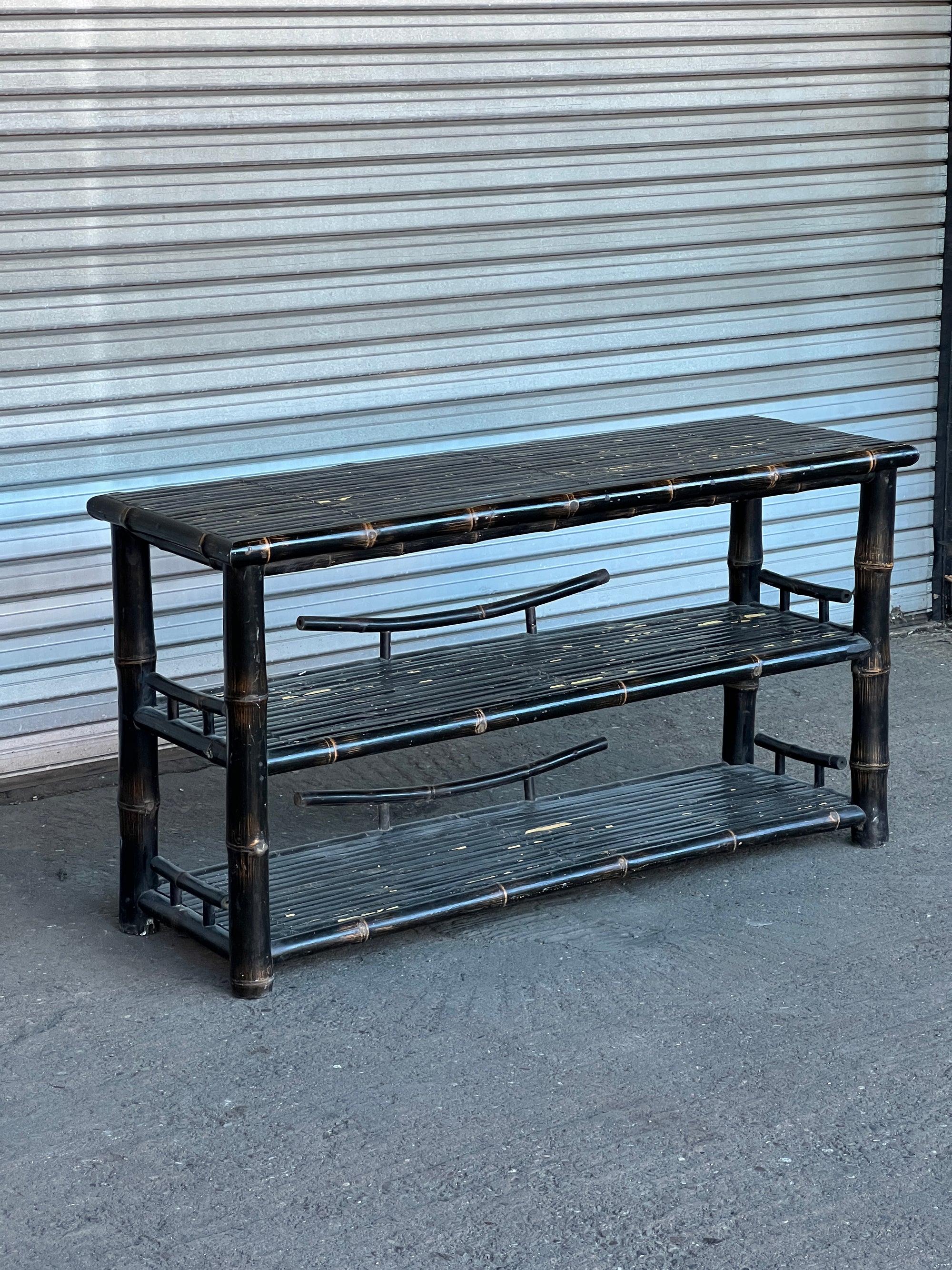 Large Black Lacquered Bamboo Console | 1920's British