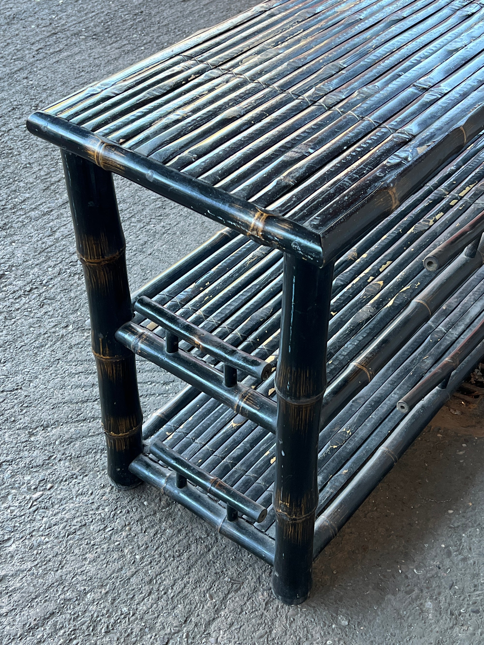 Large Black Lacquered Bamboo Console | 1920's British