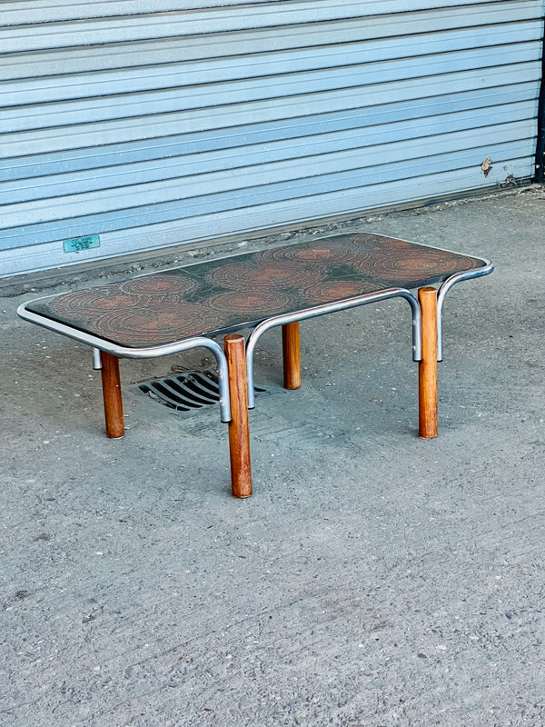 Roger Capron Chrome & Teak Coffee Table | France, 1970's