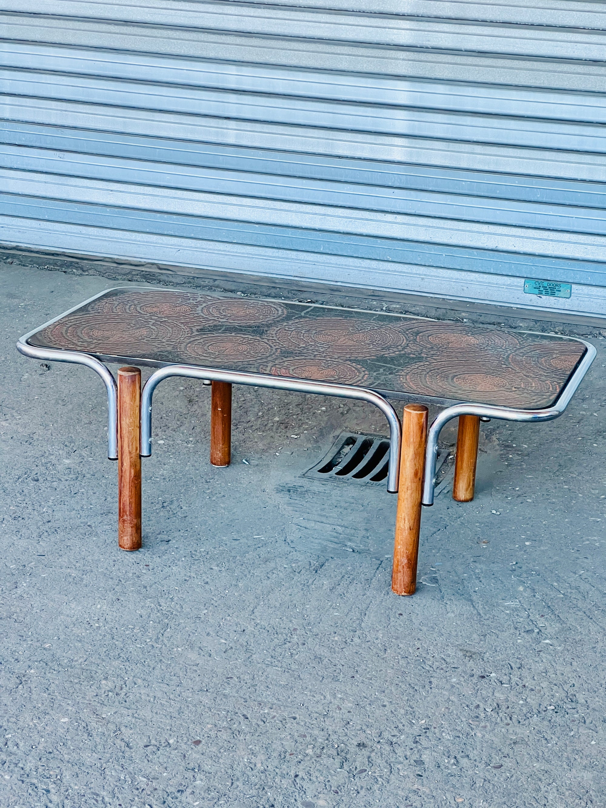 Roger Capron Chrome & Teak Coffee Table | France, 1970's