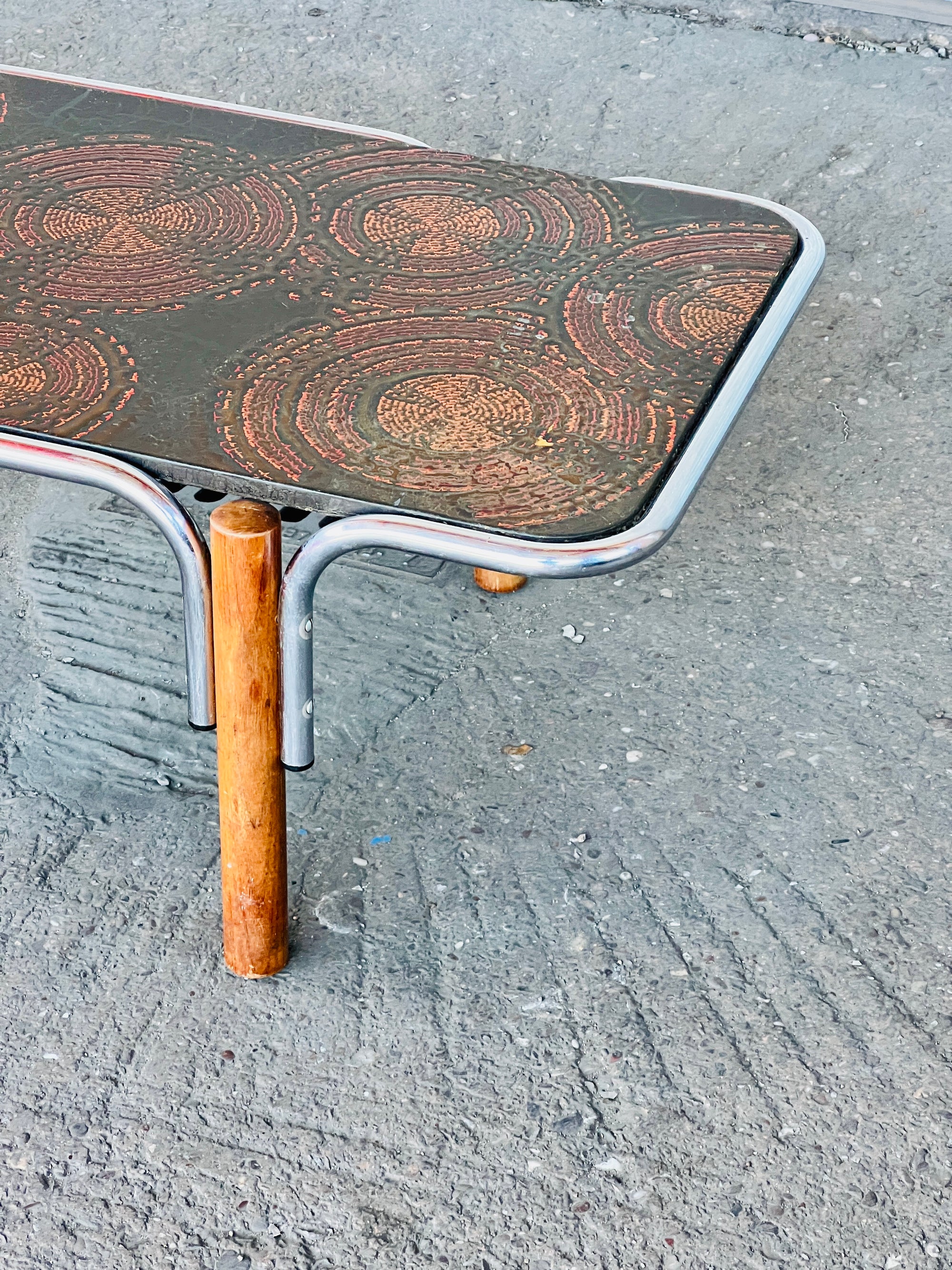 Roger Capron Chrome & Teak Coffee Table | France, 1970's