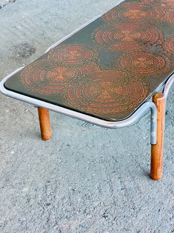Roger Capron Chrome & Teak Coffee Table | France, 1970's