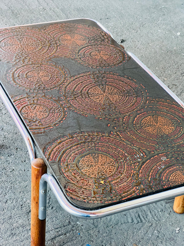 Roger Capron Chrome & Teak Coffee Table | France, 1970's